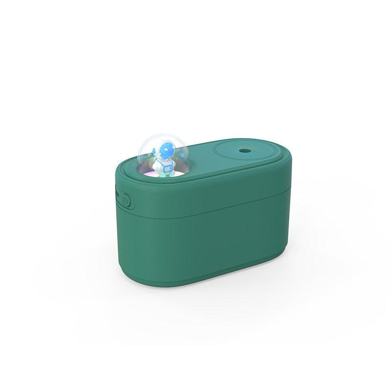 Green Rechargeable Mini Astronaut Air Humidifier USB Desktop Cool Mist Humidifier with 7-Color LED Night Light for Bedroom and Office.