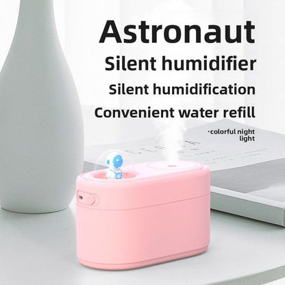 Green Rechargeable Mini Astronaut Air Humidifier USB Desktop Cool Mist Humidifier with 7-Color LED Night Light for Bedroom and Office.