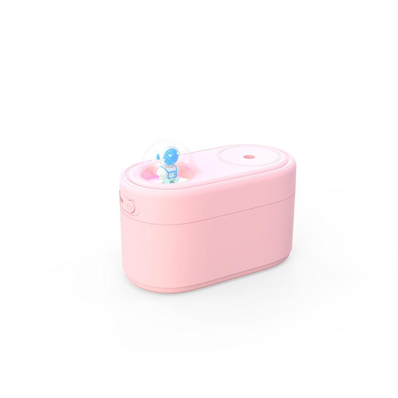 Pink Rechargeable Mini Astronaut Air Humidifier USB Desktop Cool Mist Humidifier with 7-Color LED Night Light for Bedroom and Office.