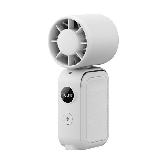 White Portable Handheld Fan 350 Degree Rotation Foldable Neck Hanging Waist Fan with Magnetic Base LED Display 5 Speed Personal Fan.