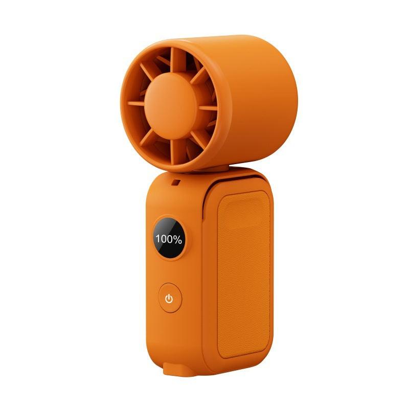Orange Portable Handheld Fan 350 Degree Rotation Foldable Neck Hanging Waist Fan with Magnetic Base LED Display 5 Speed Personal Fan.