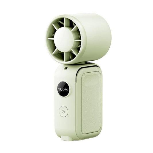 Light green Portable Handheld Fan 350 Degree Rotation Foldable Neck Hanging Waist Fan with Magnetic Base LED Display 5 Speed Personal Fan.