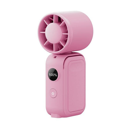 Pink Portable Handheld Fan 350 Degree Rotation Foldable Neck Hanging Waist Fan with Magnetic Base LED Display 5 Speed Personal Fan.
