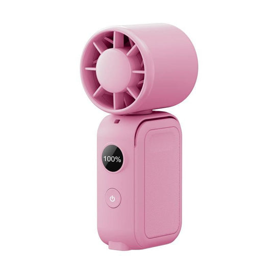 Pink Portable Handheld Fan 350 Degree Rotation Foldable Neck Hanging Waist Fan with Magnetic Base LED Display 5 Speed Personal Fan.