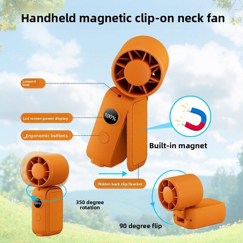 Pink Portable Handheld Fan 350 Degree Rotation Foldable Neck Hanging Waist Fan with Magnetic Base LED Display 5 Speed Personal Fan.