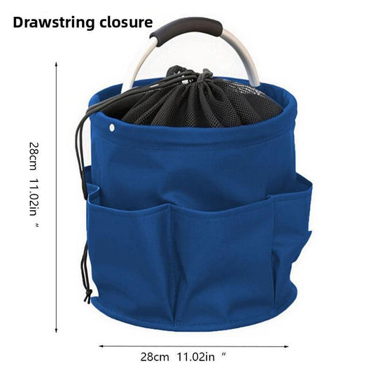 Blue Multi-Function Collapsible Storage Basket with Drawstring Closure Portable Cleaning Caddy and Picnic Organiser Bag with Multiple Pockets.