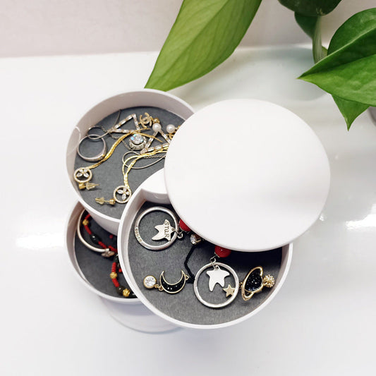 2 Pack Black Nordic Style Rotating Jewellery Storage Box 4-Layer Dustproof Organiser Case with Felt Lining for Accessories and Trinkets