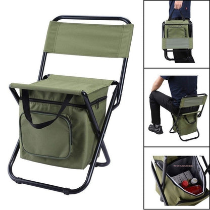 Blue 3-in-1 Portable Folding Camping Chair with Built-in 10L Cooler Bag Lightweight Backpack Stool for Fishing Beach and Outdoor Picnics