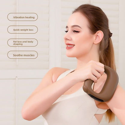 Brown Portable Fascia Massage Ring Vibration Massager with Heat and LED Display for Muscle Relaxation and Body Shaping
