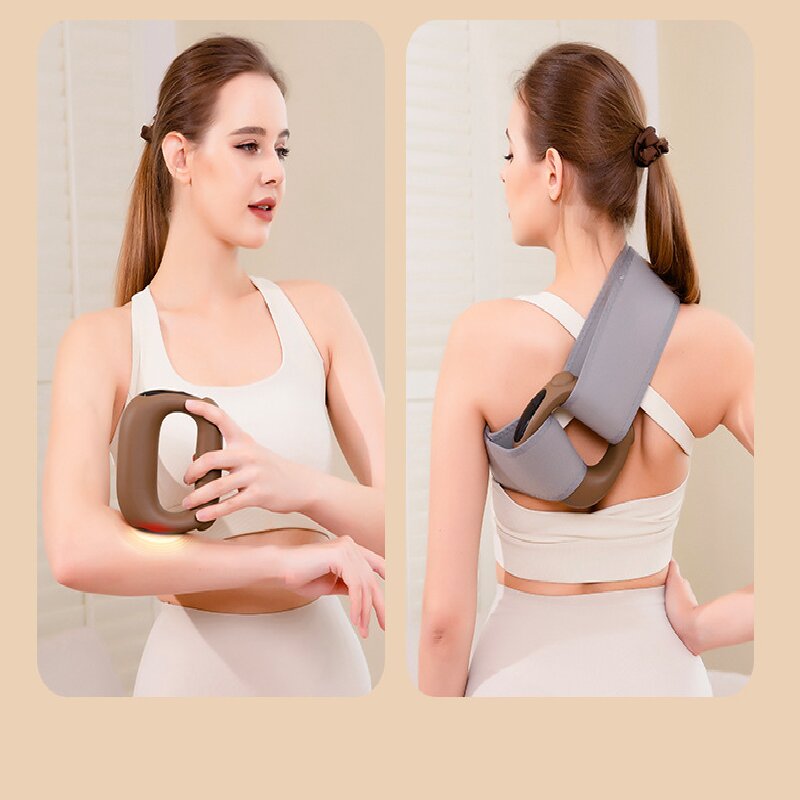 Brown Portable Fascia Massage Ring Vibration Massager with Heat and LED Display for Muscle Relaxation and Body Shaping