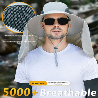 Khaki UPF 50+ Sun Protection Fishing Hat Wide Brim Neck Flap Quick Dry Bucket Hat for Outdoor Hiking and Gardening