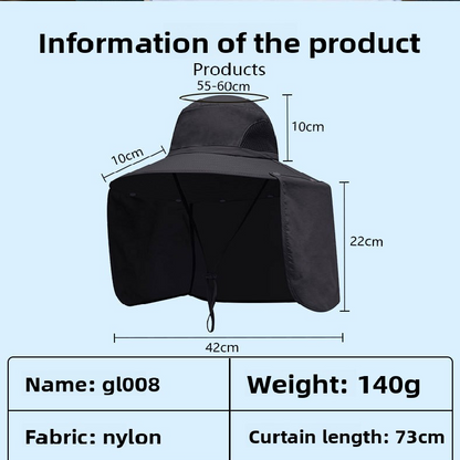 Camouflage light grey UPF 50+ Sun Protection Fishing Hat Wide Brim Neck Flap Quick Dry Bucket Hat for Outdoor Hiking and Gardening