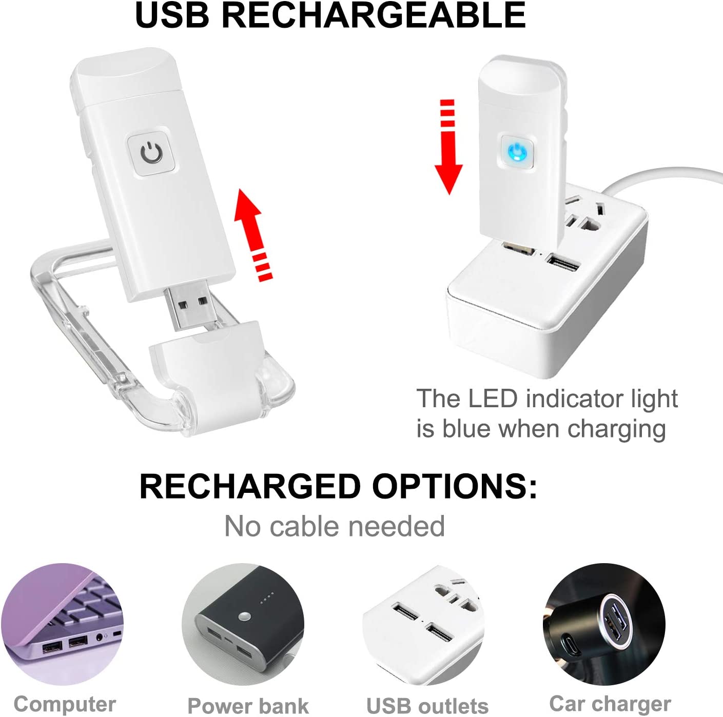 2-PCS Black Mini USB Rechargeable LED Book Light Eye Protection Reading Lamp with Adjustable Clip and Brightness for Kids Students Travel