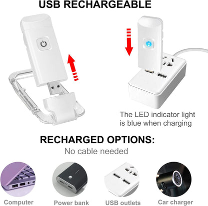 2-PCS Black Mini USB Rechargeable LED Book Light Eye Protection Reading Lamp with Adjustable Clip and Brightness for Kids Students Travel