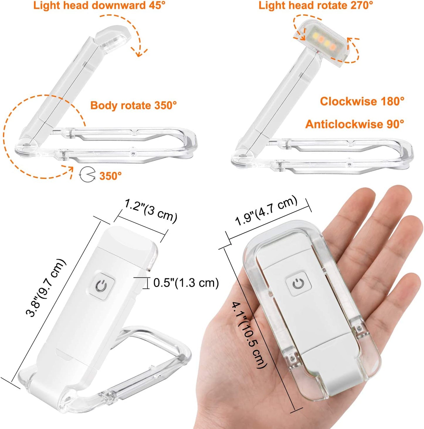 2-PCS Black Mini USB Rechargeable LED Book Light Eye Protection Reading Lamp with Adjustable Clip and Brightness for Kids Students Travel