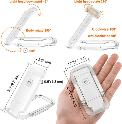 2-PCS Black Mini USB Rechargeable LED Book Light Eye Protection Reading Lamp with Adjustable Clip and Brightness for Kids Students Travel