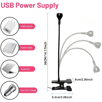 Silver 3W UV LED Gel Nail Curing Lamp Clip On Flexible Gooseneck Light 4 Brightness Levels for Gel Polish and Resin Curing