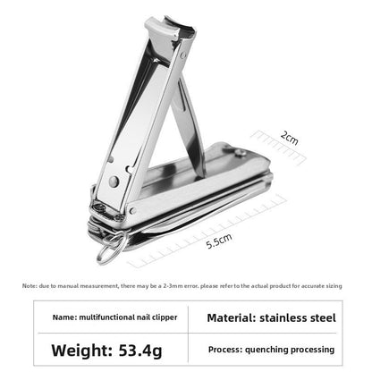2-PCS Blue 5-in-1 Foldable Stainless Steel Nail Clipper Multitool Keychain with Knife Scissors and File Portable Pocket Manicure Set