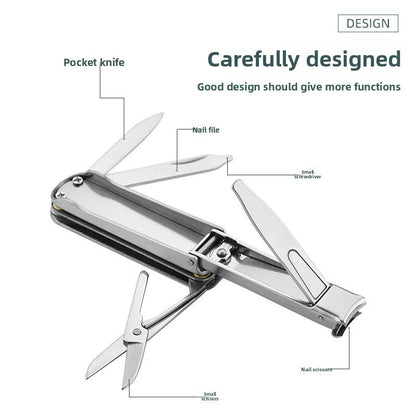 2-PCS Blue 5-in-1 Foldable Stainless Steel Nail Clipper Multitool Keychain with Knife Scissors and File Portable Pocket Manicure Set
