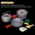 Portable Camping Cookware Set for 3-5 People Aluminum Kettle Pot Frying Pan Mess Kit with Folding Handles for Hiking and Outdoor Use.