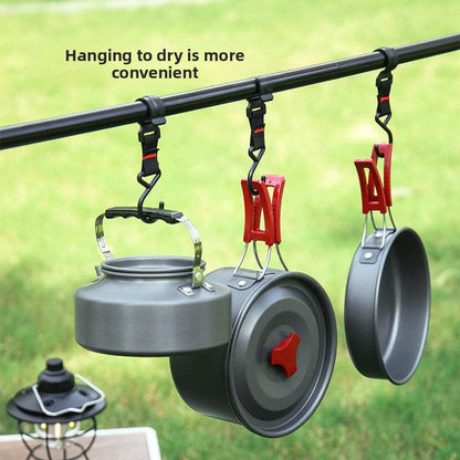 Portable Camping Cookware Set for 3-5 People Aluminum Kettle Pot Frying Pan Mess Kit with Folding Handles for Hiking and Outdoor Use.