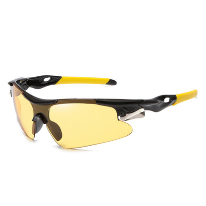 2-PCS Bright black-framed night vision Men's Sports Cycling Sunglasses Windproof PC Frame Wrap Around Design for Riding Fishing Running Reliable Outdoor Protection Australian Style