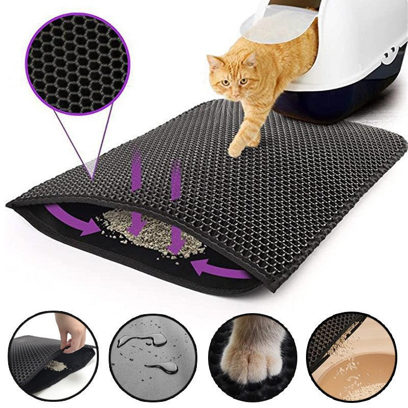 2-PCS Beige Double Layer Cat Litter Mat Honeycomb Design Waterproof EVA Trapping Mat for Litter Box Tracking Control 40x50cm Easy Clean Australian Pet Supplies