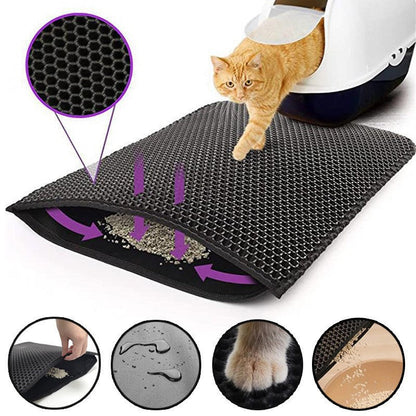 2-PCS Beige Double Layer Cat Litter Mat Honeycomb Design Waterproof EVA Trapping Mat for Litter Box Tracking Control 40x50cm Easy Clean Australian Pet Supplies