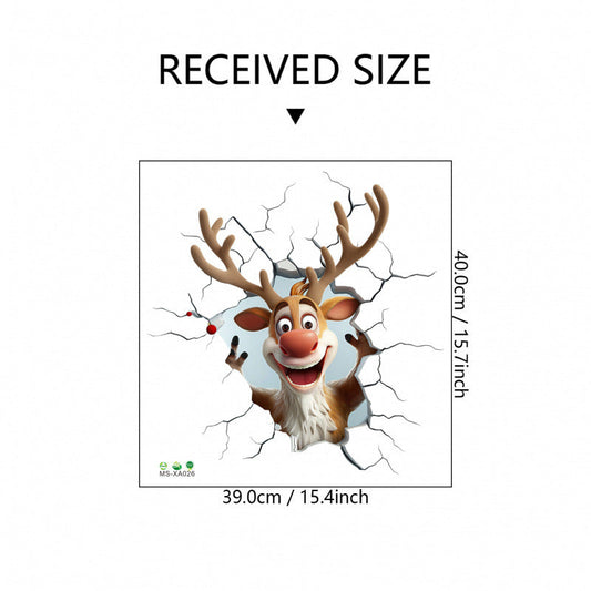 10 PCS Creative 3D Reindeer Peeking Through Wall Christmas PVC Wall Decal for Australian Homes