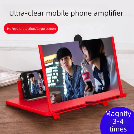 Red Portable 10-Inch Mobile Phone Screen Magnifier with Foldable Stand - 3D HD Video Amplifier for Movies & Reading - Pull-Out Design Compatible with All Smartphones - Ideal for Home, Travel & Camping.