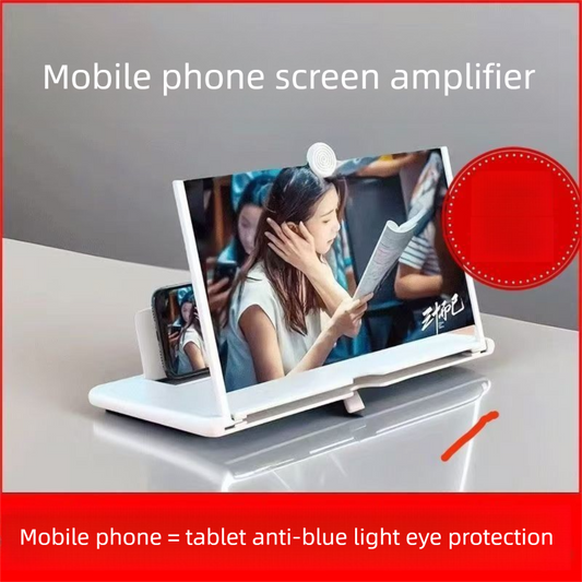 White Portable 10-Inch Mobile Phone Screen Magnifier with Foldable Stand - 3D HD Video Amplifier for Movies & Reading - Pull-Out Design Compatible with All Smartphones - Ideal for Home, Travel & Camping.