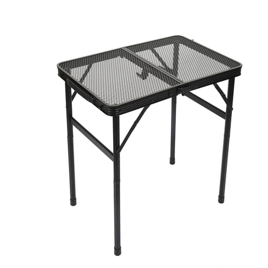 Portable Folding Camping Table 60x40cm - Adjustable Height Heat Resistant Mesh Top - Lightweight Aluminum Outdoor BBQ & Picnic Stand.