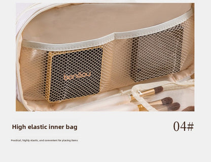 White Large Capacity PU Leather Makeup Bag Dual Zipper Cosmetic Case Waterproof Travel Toiletry Organiser with Brush Compartment