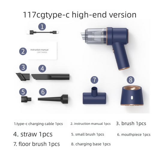 2-in-1 Cordless Handheld Car Vacuum Cleaner 120W High Power Suction and Blower Portable Mini Duster for Auto and Home Blue.