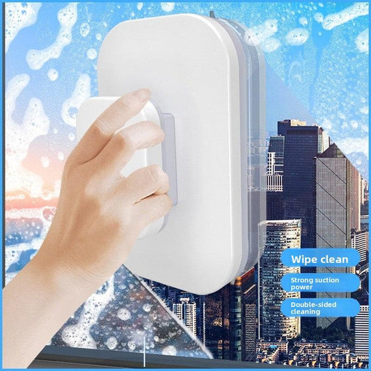 Magnetic Double Sided Window Cleaner for 18-30mm Double Glazed Glass High Rise Safety Wiper Tool White.
