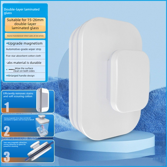 Magnetic Double Sided Window Cleaner for 20-35mm Double Glazed Glass High Rise Safety Wiper Tool White.