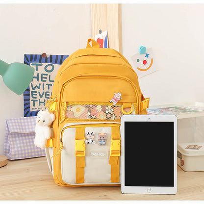 5 Piece Aesthetic School Backpack Set Black Oxford Fabric Fits 14 Inch Laptop