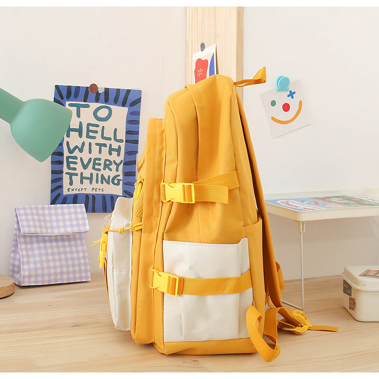5 Piece Aesthetic School Backpack Set Black Oxford Fabric Fits 14 Inch Laptop