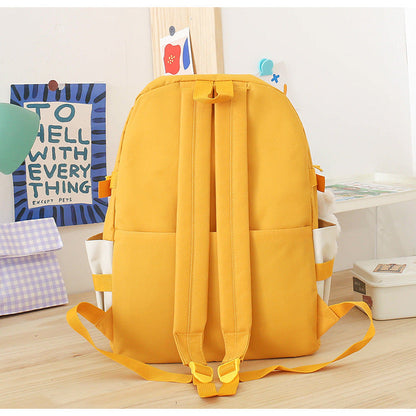 5 Piece Aesthetic School Backpack Set Black Oxford Fabric Fits 14 Inch Laptop