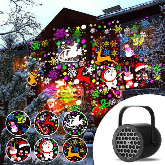 Black Christmas LED Projector Light Portable USB Holiday Atmosphere Lamp with 360 Degree Rotating Stand for Indoor Home and Party Decoration Santa Snowman Patterns.