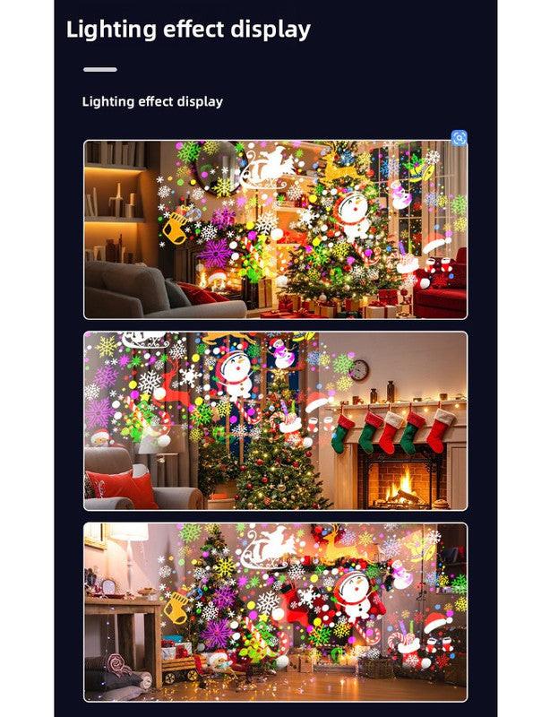 White Christmas LED Projection Lights Portable USB Holiday Atmosphere Lights 360-Degree Rotating Base Ideal for Indoor Home Decor and Party Decorations Christmas Snowflake Patterns.