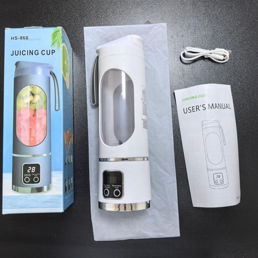 Portable Blender USB Rechargeable Juicer Cup Personal Smoothie Maker with Digital Display and Stainless Steel Blades White Ideal for Travel Gym and Office.