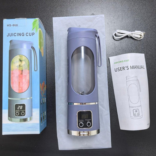 Portable Blender USB Rechargeable Juicer Cup Personal Smoothie Maker with Digital Display and Stainless Steel Blades Purple Ideal for Travel Gym and Office.