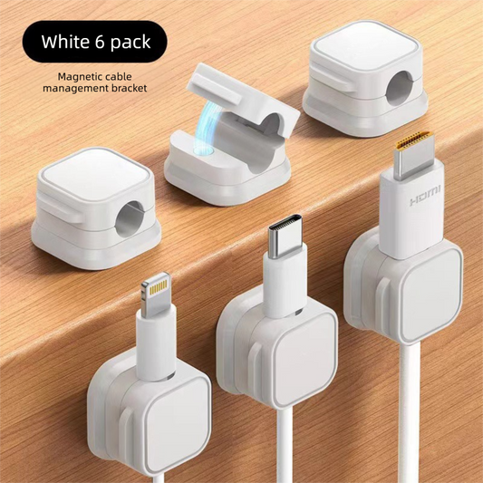 White 6-Pack Magnetic Cable Organiser Clips Desktop Cord Management for Phone Charger USB Cable Holder.
