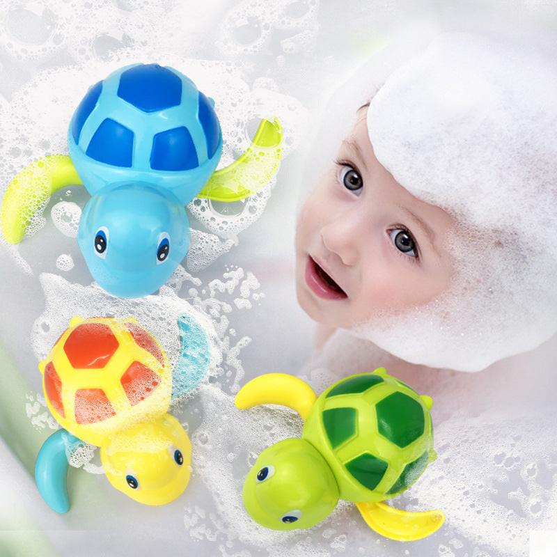 Three-Piece Wind-Up Swimming Turtle Bath Toy Set (Yellow, Green, and Blue Colors), Adorable Floating Turtle Combo, Fun Water Play Toy, Ideal Gift for Infants and Toddlers.