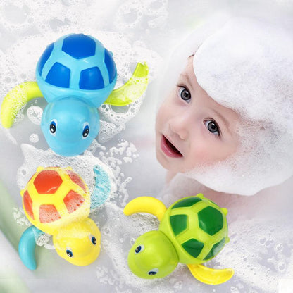 Three-Piece Wind-Up Swimming Turtle Bath Toy Set (Yellow, Green, and Blue Colors), Adorable Floating Turtle Combo, Fun Water Play Toy, Ideal Gift for Infants and Toddlers.