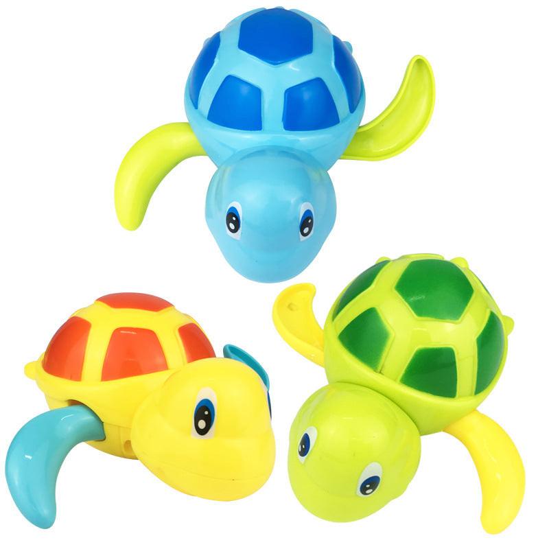 Three-Piece Wind-Up Swimming Turtle Bath Toy Set (Yellow, Green, and Blue Colors), Adorable Floating Turtle Combo, Fun Water Play Toy, Ideal Gift for Infants and Toddlers.