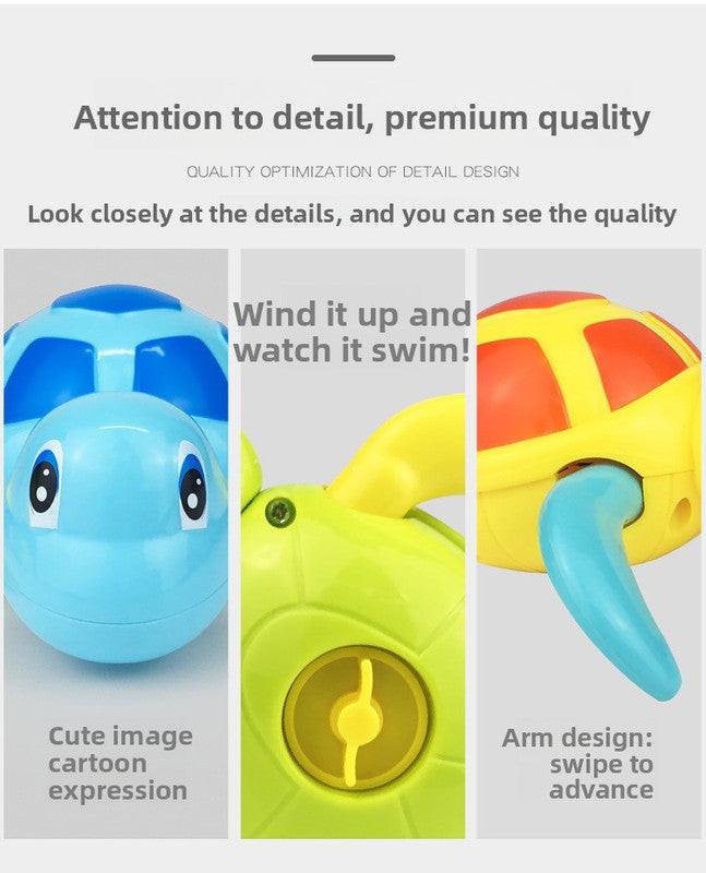 Three-Piece Wind-Up Swimming Turtle Bath Toy Set (Yellow, Green, and Blue Colors), Adorable Floating Turtle Combo, Fun Water Play Toy, Ideal Gift for Infants and Toddlers.