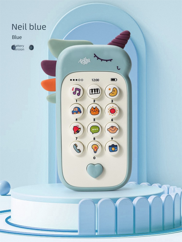 Unicorn Baby Toy Phone Music & Light Learning Mobile Teether for Toddlers Interactive English Educational Gift Blue.