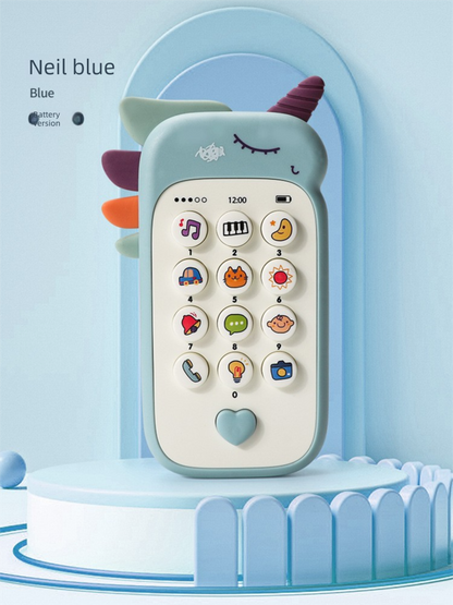 Unicorn Baby Toy Phone Music & Light Learning Mobile Teether for Toddlers Interactive English Educational Gift Blue.